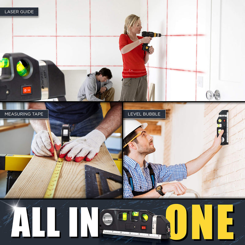 Stud Finder & Multifunction Device (Laser Level line, Leveler, Metric Ruler) - Stud Finder Wall Scanner With Laser Level Can Be Used as Pictures Hanging Tool and Ruler With Stud Finder