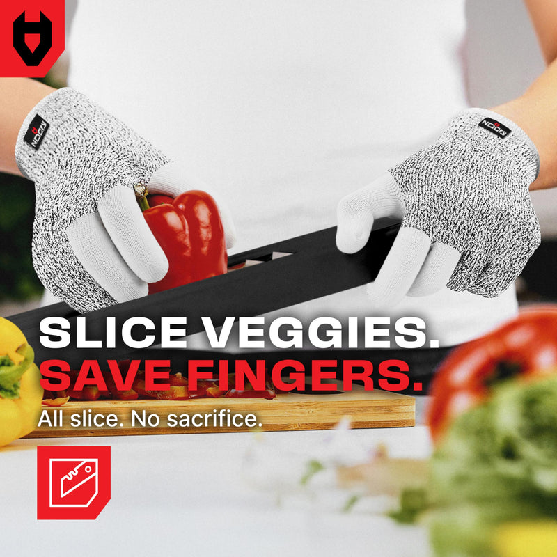 NoCry Cut Resistant Work Gloves for Women and Men, with Reinforced Fingers; Comfortable, 100% Food Grade Kitchen Cooking Hand Protection; Ambidextrous Safety Gear for Cutting;Level 5 Protection 3-pack Large Reinforced (Grey)
