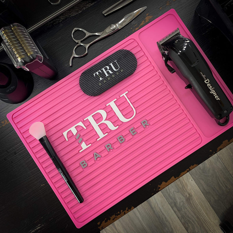 TRU BARBER MAT 13”X 9” (PINK) Flexible PVC Station Mat, Professional Mat, Salon and Barbershop work Station pads, Beauty salon tools hair stylist, Counter mat for clippers, Anti-slip Pink - NewNest Australia
