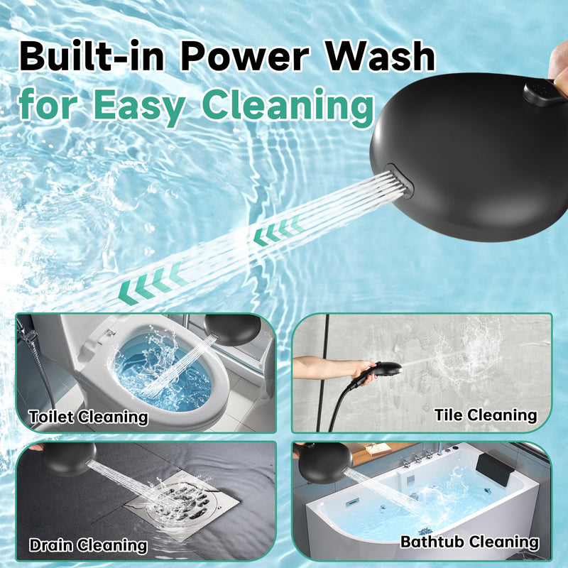 BRIGHT SHOWERS High Pressure Shower Head with Handheld, 9 Spray Settings Showerhead Built in Power Wash to Clean Tub and Pets, Extra Long 69" Hose, Adjustable Bracket, Matte Black 2.5 GPM | 9 Modes