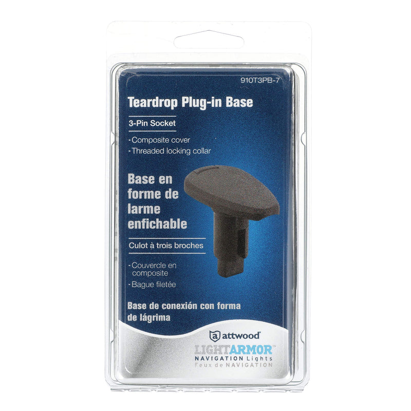 Attwood 910T3PB-7 LightArmor™ 910R Series Teardrop Plug-in Light Base — for All-Around Pole Light, 3-Pin, Black Composite Cover