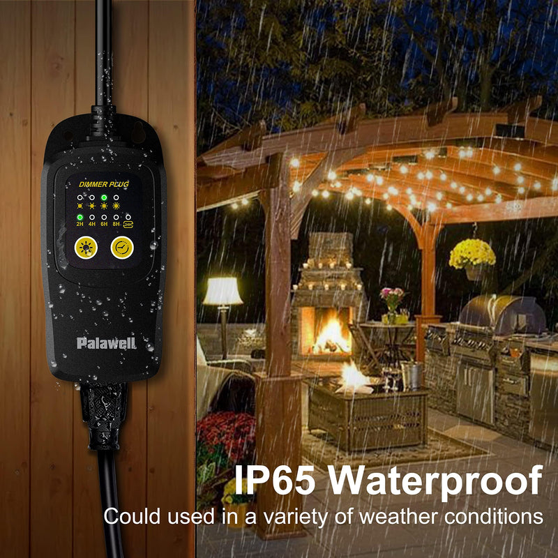 Outdoor Dimmer for String Lights, 560W Outdoor Dimmer Plug with Timer, IP65 Weatherproof Plug-in Dimmer Switch, 100FT Wireless Remote Control Dimmer for Led Lights or Lamp Patio, Christmas Lights Black T5