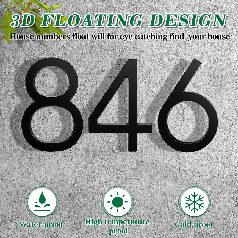 6 Inch Floating House Number Metal Modern Anti-Rust House Address Numbers for Outside with For Mailbox Yard Home Front Door Zinc Alloy Black, 911 Visibility Signage (1) 1