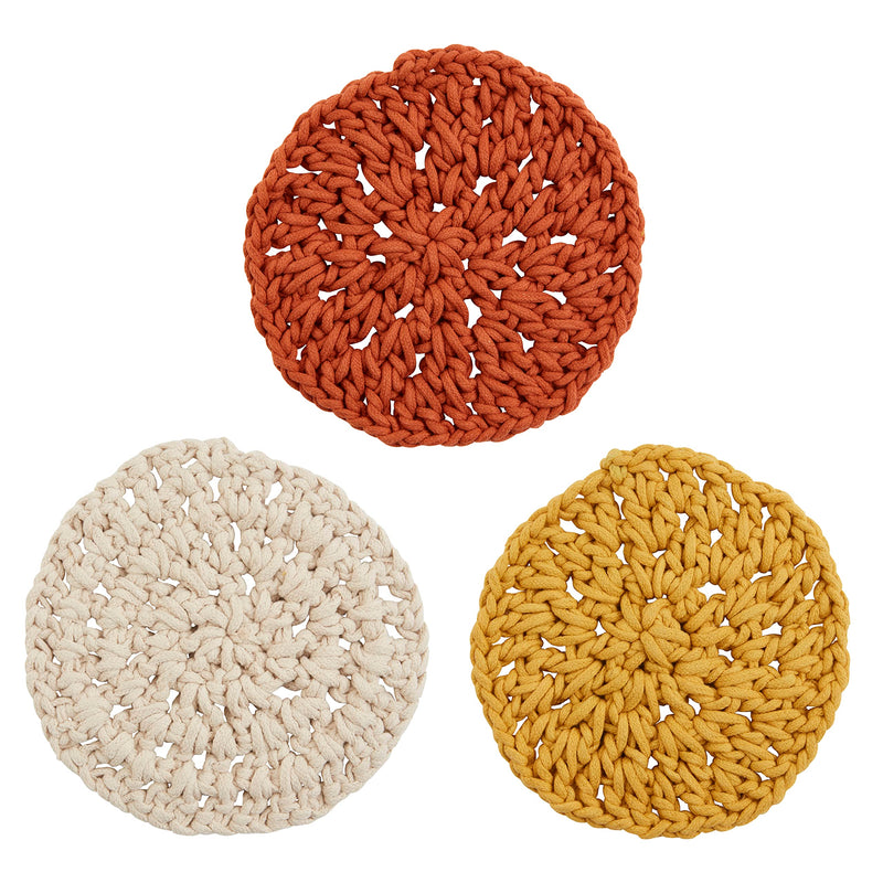 Mud Pie Knotted Cotton Trivet, 9" Dia, Cream (Pack of 2) 1 Count (Pack of 2)