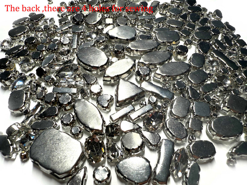 260 PCS/Pack 9 Shapes 24 Sizes Mixed Clear Crystals, Silver Sew on Glass Rhinestones,Crystal Gems Mental Flatback with Silver Claw, for Jewelry Crafts Costume DIY Garment R1-Silver
