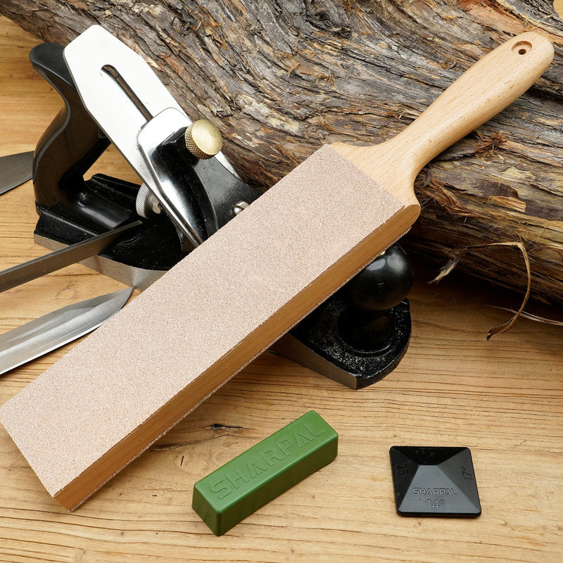 SHARPAL 205H Double-sided Leather Strop (Genuine Cowhide) 13.2" x 2.4" Kit with 2 Oz. Polishing Compound & Angle Guide, Knife Stropping Block for Sharpening & Honing Knives tools, Woodcarving Chisels Double-Sided Leather Strop with Compound