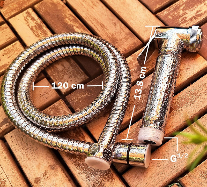 Handheld Toilet Bidet Sprayer - Shattaf Set, Jet Spray with Easy Installation, Muslim Shower for Feminine wash, Baby Cloth Diaper, Personal Hygiene, 120cm Stainless Steel Hose Pipe, Chrome