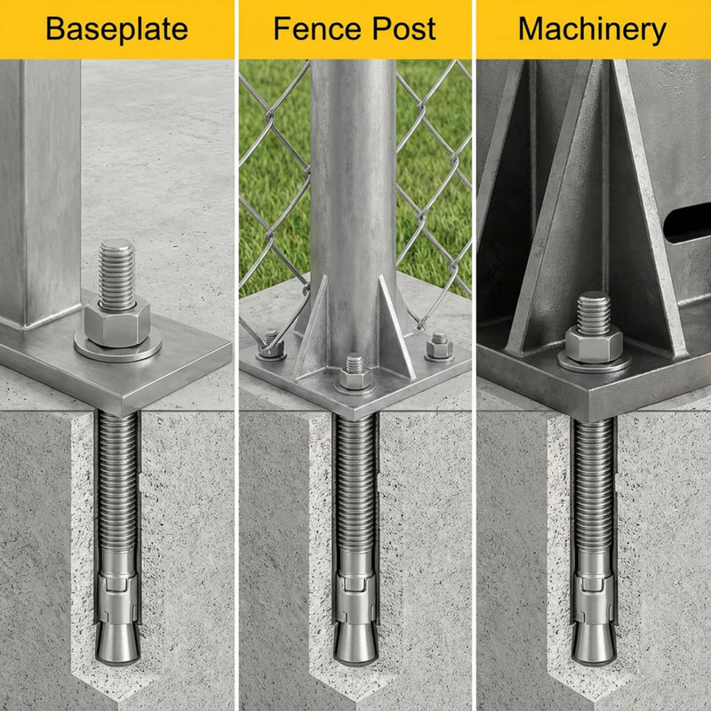3/8″ x 3″ Plated Steel Wedge Anchors – 50-Pack – Concrete/Brick/Block Heavy-Duty Expansion Bolts w/Nut & Washer – Contractor Grade Structural Fasteners