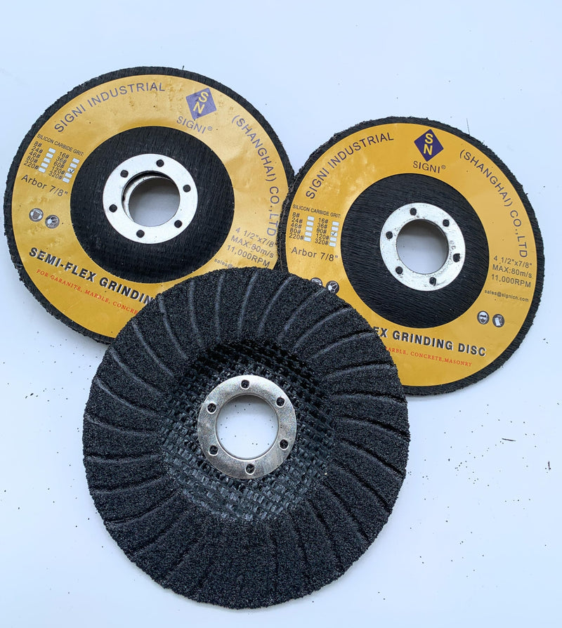 5 Pack 4 1/2 inch Semi-Flex Fiberglass Backing Abrasive Grinding Disc for Angle Grinder, for Granite, Marble, Stone, Glass (36 Grit)