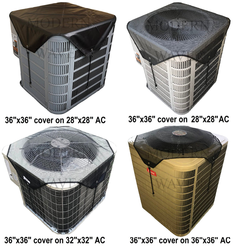 MODERN WAVE - 2 (Two) Central Air Conditioner Covers for Outside Units 36 x 36 inch - 1 (One) Top Universal Mesh Cover and 1 (One) Winter Waterproof Outdoor AC Defender Cover (Black, 36" x 36") 36"x36"