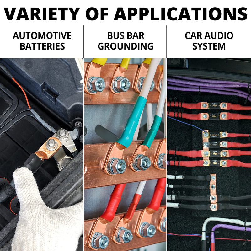 Wirefy 1/0 Gauge 3/8" Wire Lugs - Copper Cable Lugs - Battery Terminal Connectors - Battery Cable Lug - Crimp Battery Cable Ends - 22 PCS (10 PCS Copper Lugs + 12 PCS Heat Shrink Tubing) 3/8"