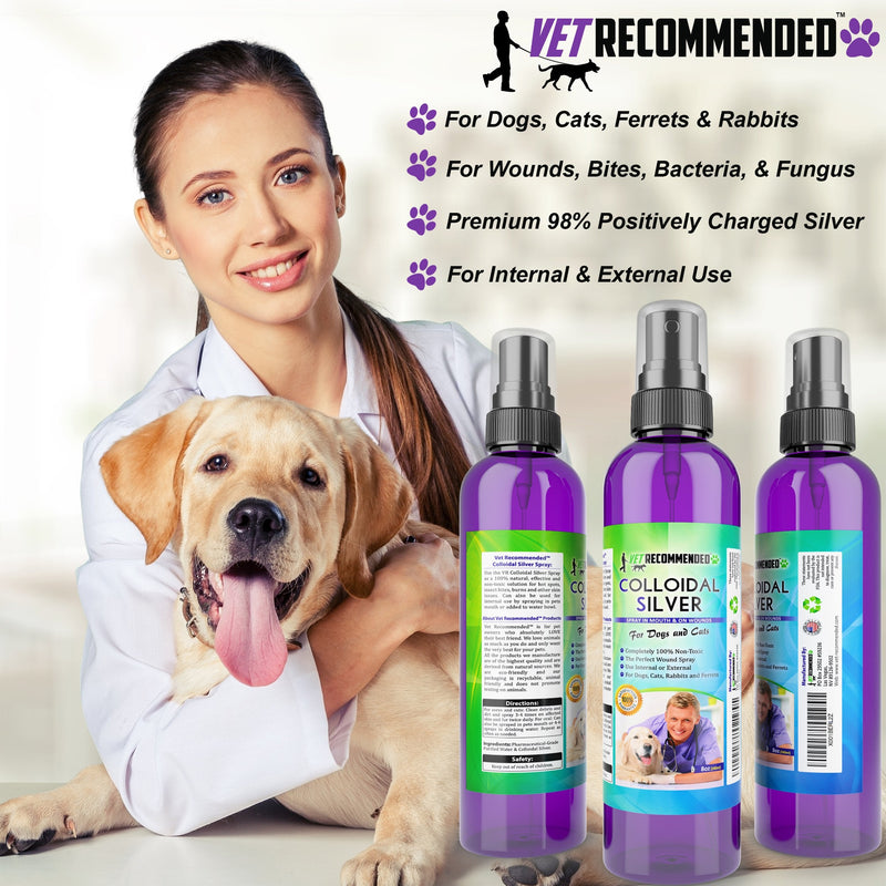 Vet Recommended Colloidal Silver for Dogs and Cats, Colloidal Silver Spray that Works as Natural Hot Spot Solution for Dogs - Made in USA (8oz/240ml) 8 fl oz (240 ml)