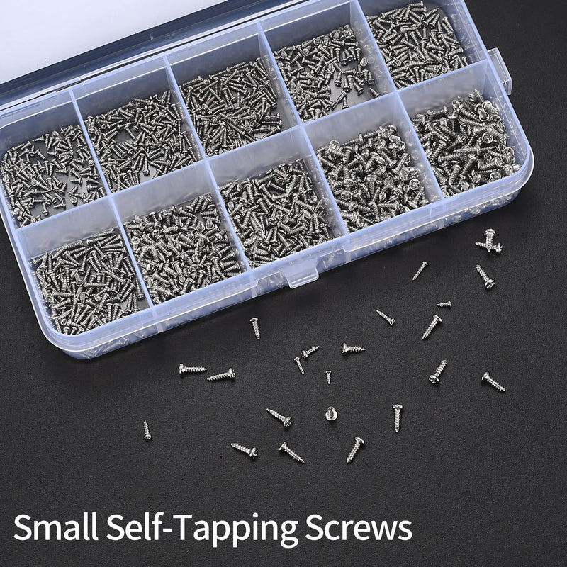 1200 Pcs Mini Screw kit, M1/M1.2/M1.4/M1.7 Micro Phillips Head Pan Head Screws, Small Self-Tapping Electronic Screws Kit, Sunglasses Watch Repair Round Head Screws