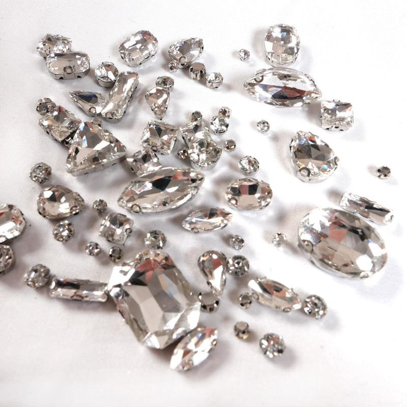260 PCS/Pack 9 Shapes 24 Sizes Mixed Clear Crystals, Silver Sew on Glass Rhinestones,Crystal Gems Mental Flatback with Silver Claw, for Jewelry Crafts Costume DIY Garment R1-Silver