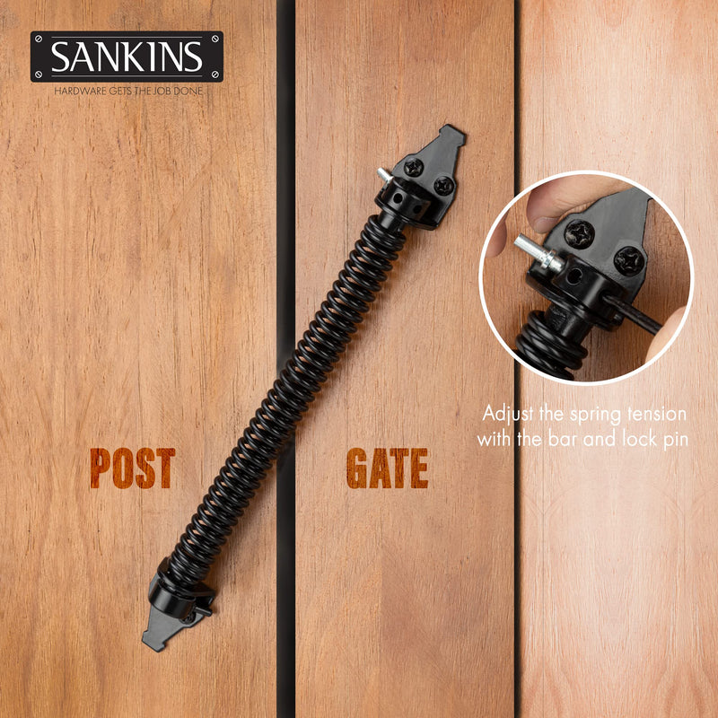 14" Gate Spring Self Closing Heavy Duty Outdoor Door Spring Automatic Metal Gate Closure Hardware with Adjustable Tool for Wooden and Vinyl Fence, Black 1