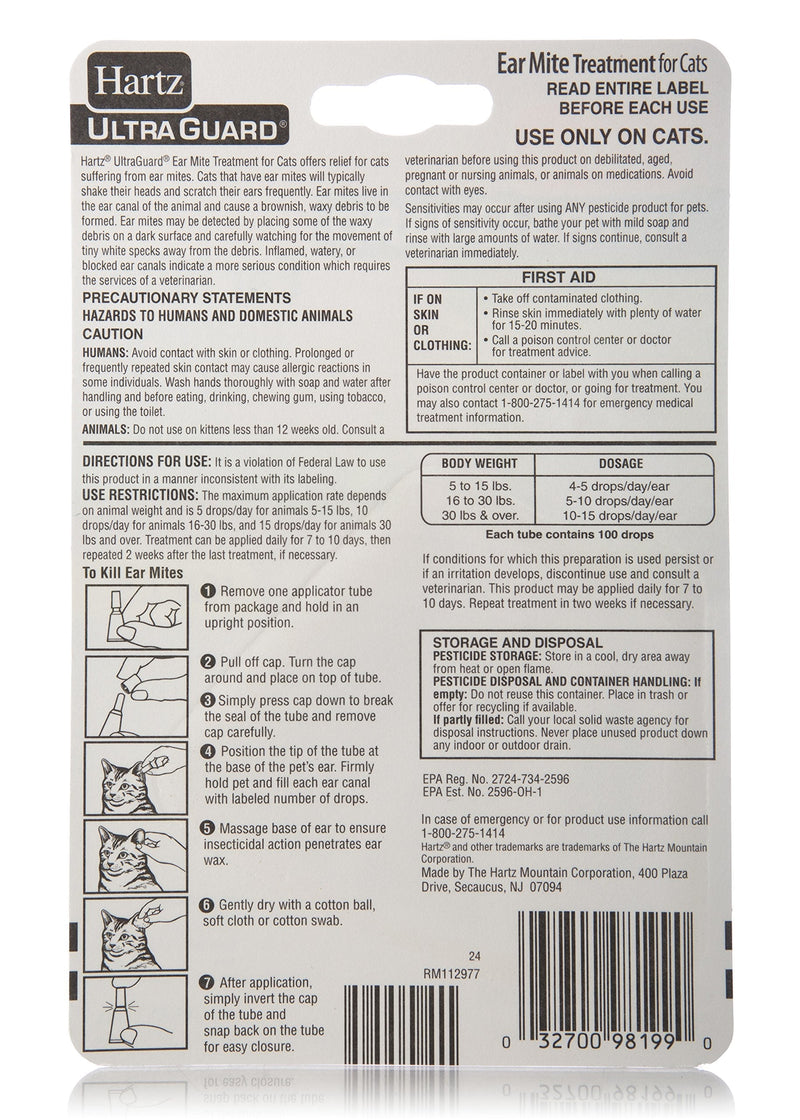 Hartz UltraGuard Ear Mite Treatment for Cats - PawsPlanet Australia