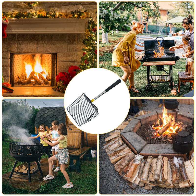 Hollow Out Fireplace Shovel Black Metal Coal Shovel Fireplace Ash Sifter