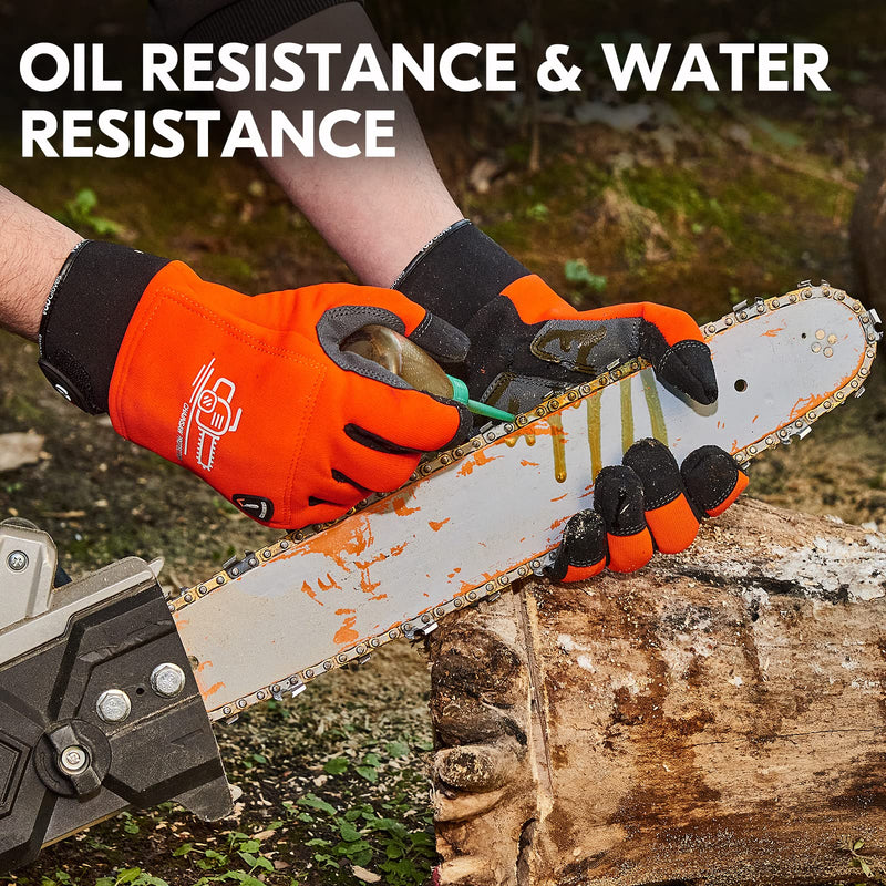 Vgo... Chainsaw Cut Resistant Gloves,Level A5,12-Layer Protection on Both Hands Back,Cow Leather Medium(1 Pair) Orange -Chainsaw Protection &Cut Resistance