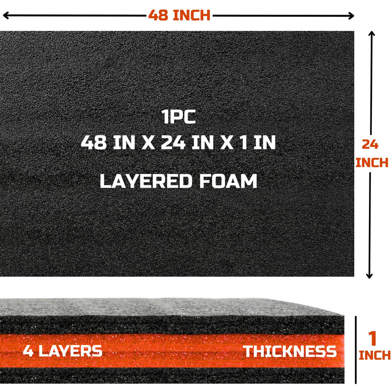 ONREVA Tool Box Foam, 1PC 48x24x1 inch, Foam Inserts for Cases, Polyethylene Storage Sheets for Toolbox Hard Case, Tool Shadow Insert, Kaizen Organizer Sheet, Black with Orange
