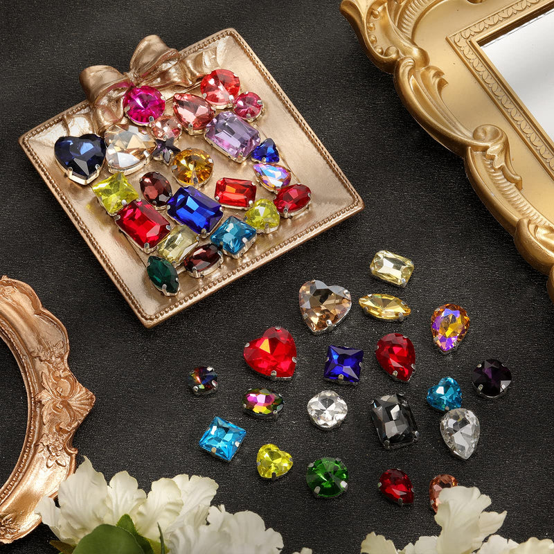 460 Pieces Sew on Rhinestones Glass Sewing Claw Gemstones and Crystals Metal Back Prong Setting Sewing Rhinestones for Clothes DIY Crafts Clothes Shoes Bag (Mixed Color) Mixed Color
