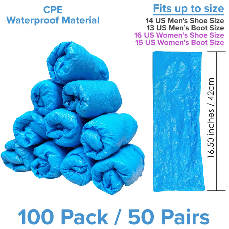 INNOVATIVE HAUS Extra Large Blue Waterproof Disposable Boot and Shoe Covers. Plastic Shoe Covers Disposable. Non-Slip Indoor Booties. 100 Pack