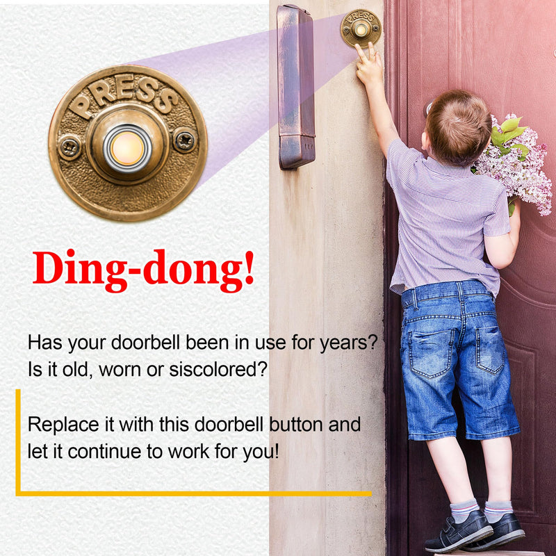 Dreyoo 2 Pack Lighted Doorbell Button Replacement, Easy to Install Wired Doorbell Button Push Door Bell Ringer Kit Round Rim with Lighted Center (Silver, Yellow Light) Silver, Yellow Light