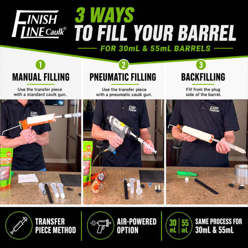 30 ML Caulking Syringes With Easy Grip Caps and 25 Plastic Dispensing Tips - Filling Kit Sold Separate