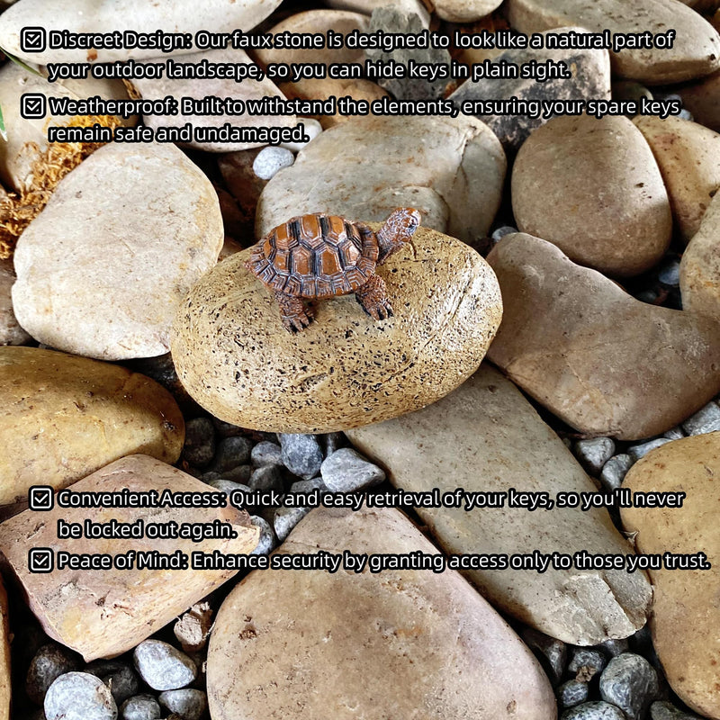 Outdoor Key Hider – Waterproof Resin Hidden Key Box for Garden, Yard, and Home Security – Perfect Secret Storage Solution for Spare Keys Stone and Turtle Style