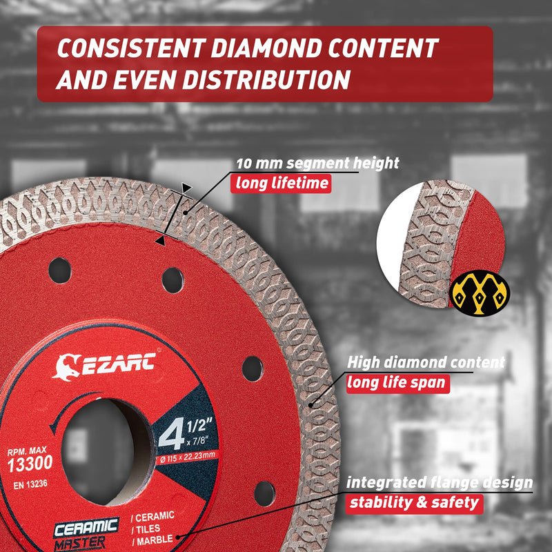 EZARC 4-1/2 inch Super Thin Diamond Blade, Diamond Saw Blades for Angle Grinder, 4.5" Tile Blade for Smooth Cutting Porcelain Ceramic Granite Marble Tile (2-Pack) 4.5 Inch 2