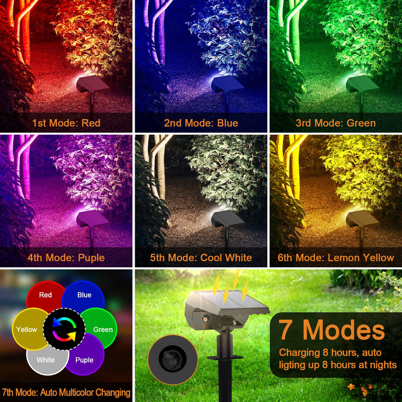Solar Spot Lights Outdoor Color Changing,[7 Modes/4 Pack] Christmas IP65 Waterproof Landscape Spotlights, Dusk to Dawn Solar Powered Security Light for Patio Gate Walkway Pool Garden Yard Driveway Colorful 4 Pack