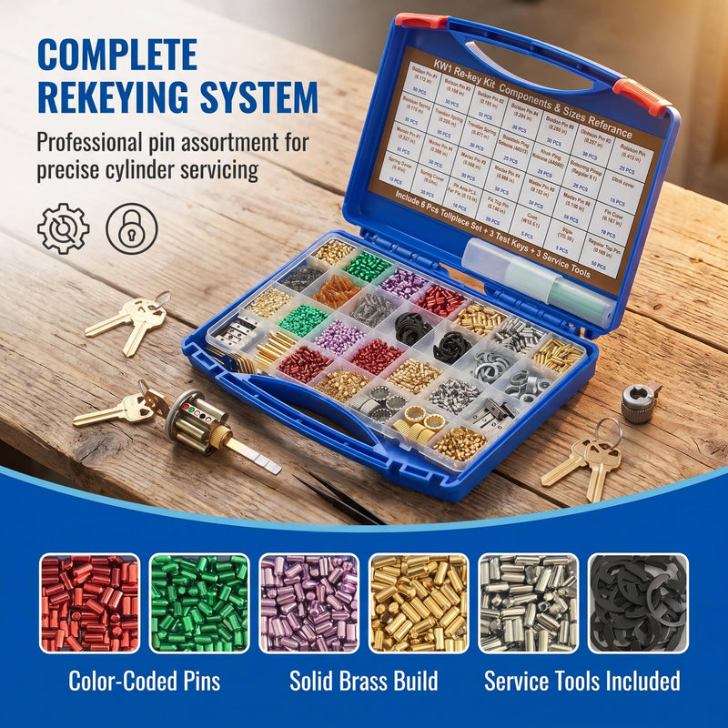 KW1 Rekey Kit, Color-Coded Pin Set for Lock Cylinder Maintenance