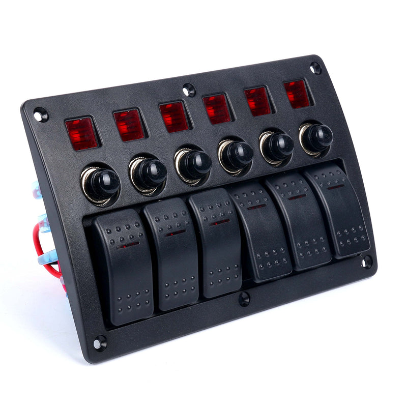 Amarine made 6 Gang Red LED Indicators Rocker & Circuit Breaker Waterproof Marine Boat Rv Switch Panel - PN-CB6-R