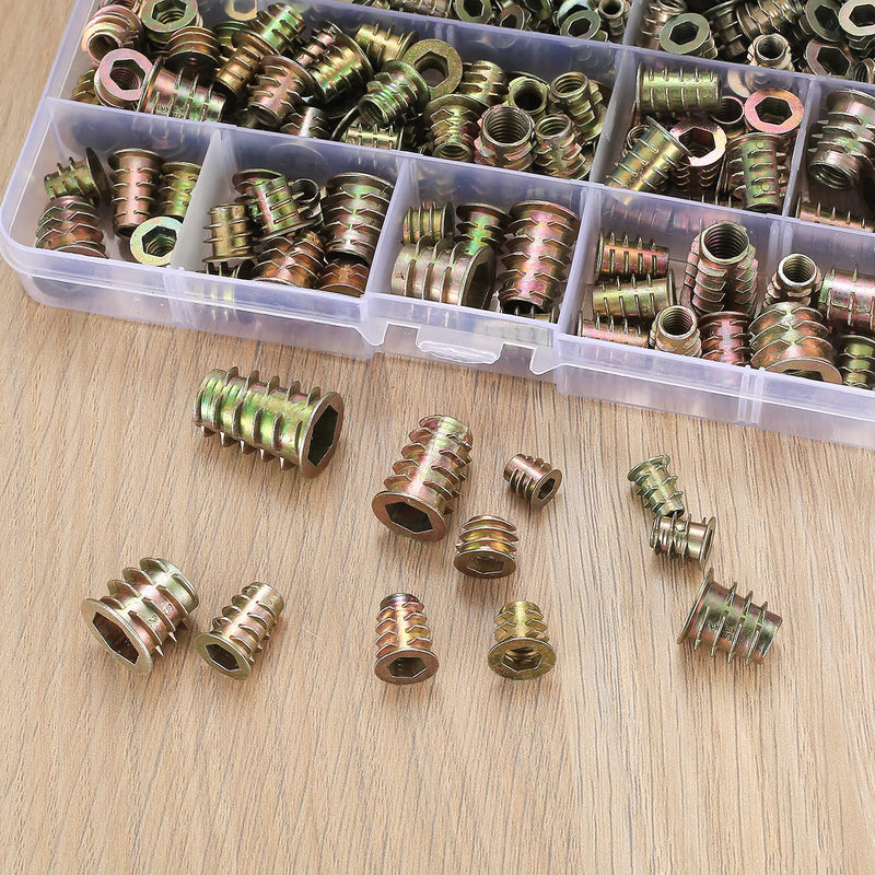 230 Pcs Threaded Inserts Nuts, Threaded Wood Inserts Nuts Assortment Tool Kit, 11 Sizes Metric M4/M5/M6/M8/M10 Hex Socket Drive Furniture Screw in Nuts Wood Inserts Bolts Fastener for Wood
