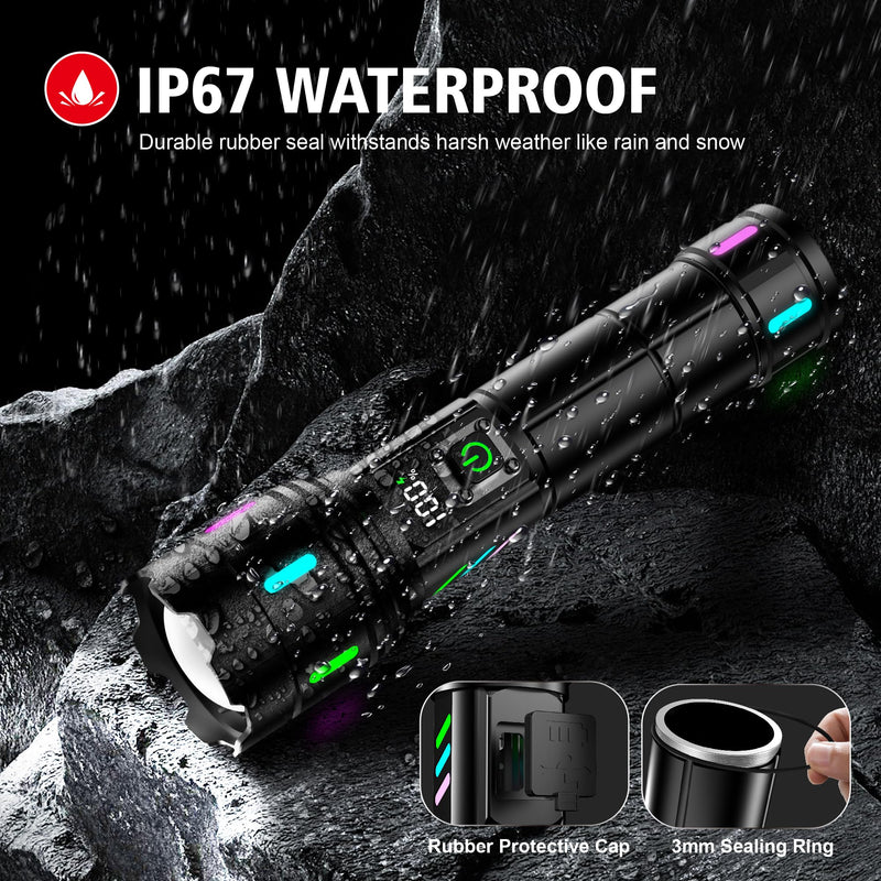 Flashlight 20000 High Lumens Rechargeable - 30W Super Bright LED Flash Light with LCD Display | 3937ft Beam & 12H Long Lasting USB C Powerful Handheld Flashlight for Home, Camping, Hiking, Emergency Black