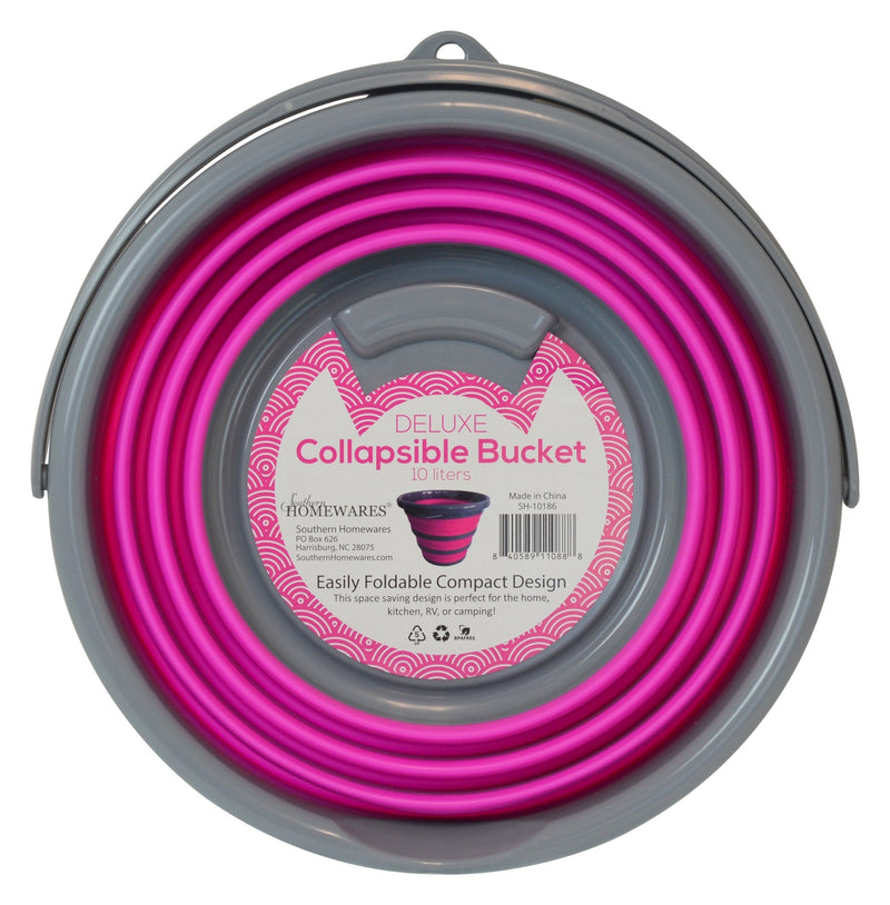 Southern Homewares Deluxe Foldable Silicone Collapsible 2.65 Gallon Bucket, Pink