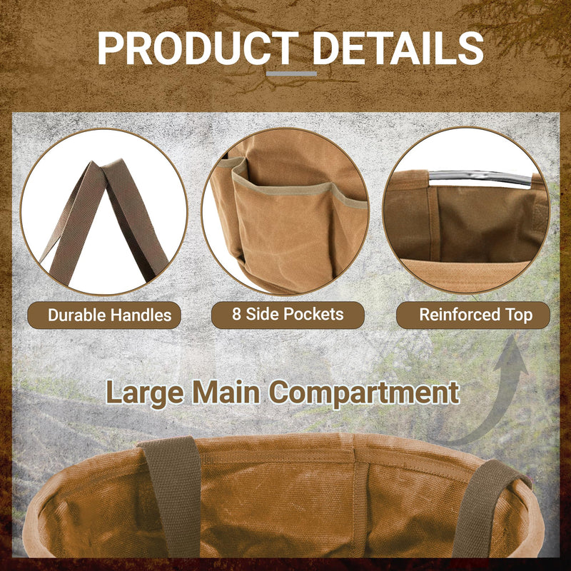 Large Capacity Collapsible 8-Gal (30L) Tool Bag with Handles, Round Gusset Organizer for Car Trunk Storage, 13.5" D x 12.5" H | Khaki