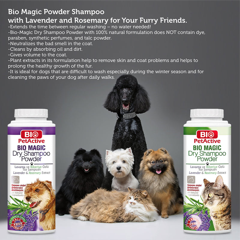 Bio Magic Dry Shampoo Powder with Lavender and Rosemary for Dogs | Cleansing and Moisturizing Perfume and Talc Free Suitable for Sensitive Skin - 5.29 oz - PawsPlanet Australia
