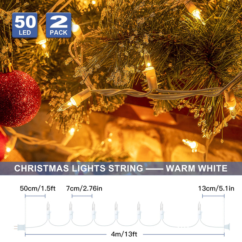 Hopolon 2PACK 50-Count Set Clear Christmas Lights with White Wire,Incandescent Bulb Mini String Lights for Holiday,Christmas Tree,Party, Wedding, Xmas, Home,Indoor & Outdoor Decorations(Warm White) Warm White 50L,2PACK