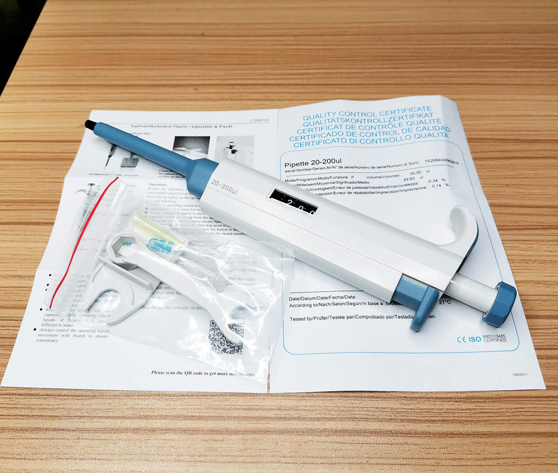 MUHWA Single Channel Pipettors Adjustable Volume Pipettes (20-200μL) 20-200μL