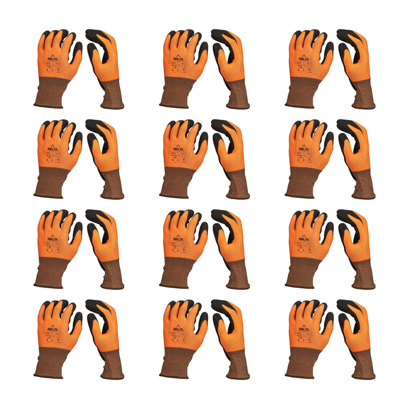 Malta Dynamics Safety Work Gloves – 12 Pack Nitrile Coated Ultra-Thin Mens Work Gloves with Cut Level 2 Protection, Touch Screen Compatible OSHA and ANSI Compliant (Medium) Medium