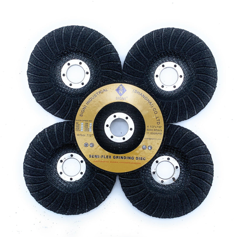 5 Pack 4 1/2 inch Semi-Flex Fiberglass Backing Abrasive Grinding Disc for Angle Grinder, for Granite, Marble, Stone, Glass (36 Grit)