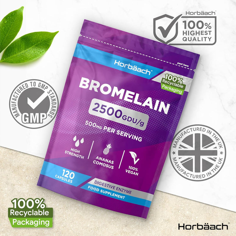 Bromelain 500mg high dose | 2500 GDU/g | 120 Vegan Capsules | Digestive enzyme | from Horbaach
