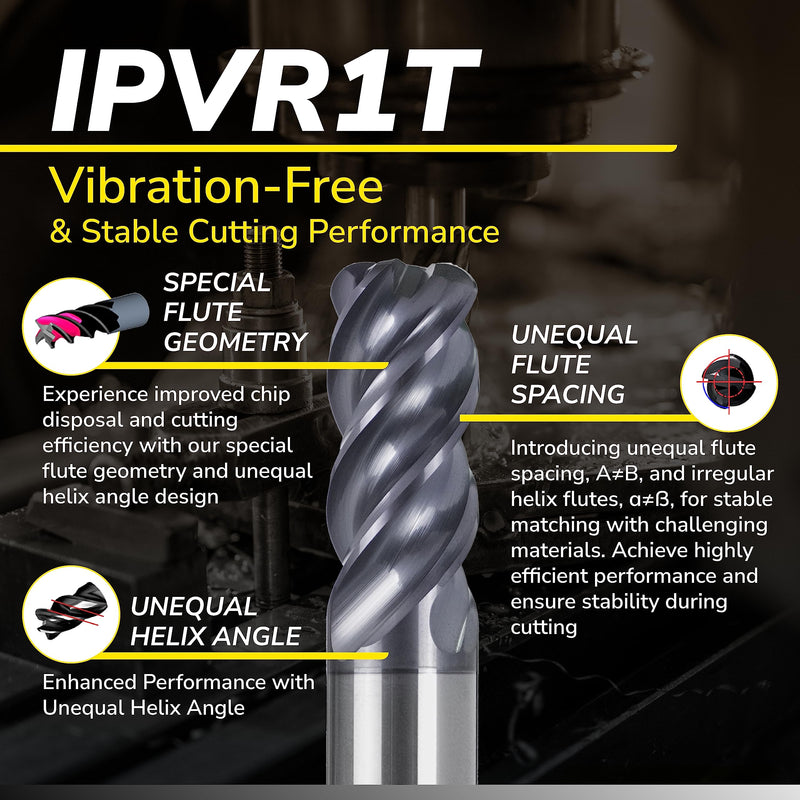 SPEED TIGER Carbide Corner Radius End Mill - 4 Flute - IPVR1T3/8 0.06" 4 (1 Piece, R0.06, 3/8") - Unequal Flute Spacing & Helix Design - for Titanium - Mill Bits Sets for DIYers & Professionals 3/8 in