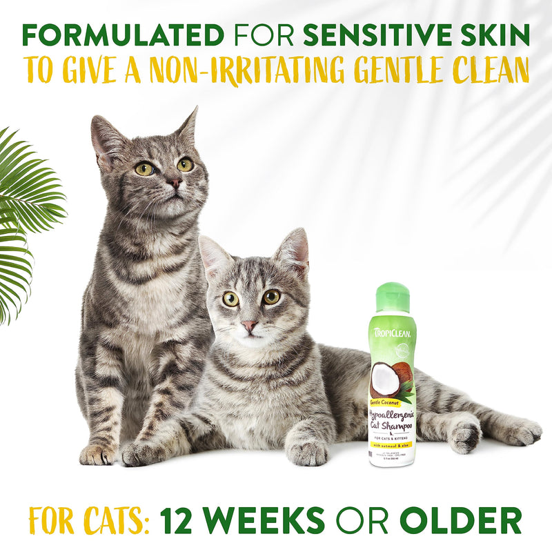 TropiClean Coconut Hypoallergenic Cat Shampoo | Gentle Kitten Shampoo for Sensitive Skin | Natural Shampoo Derived from Natural Ingredients | Made in The USA | 12 oz. Gentle Coconut - PawsPlanet Australia
