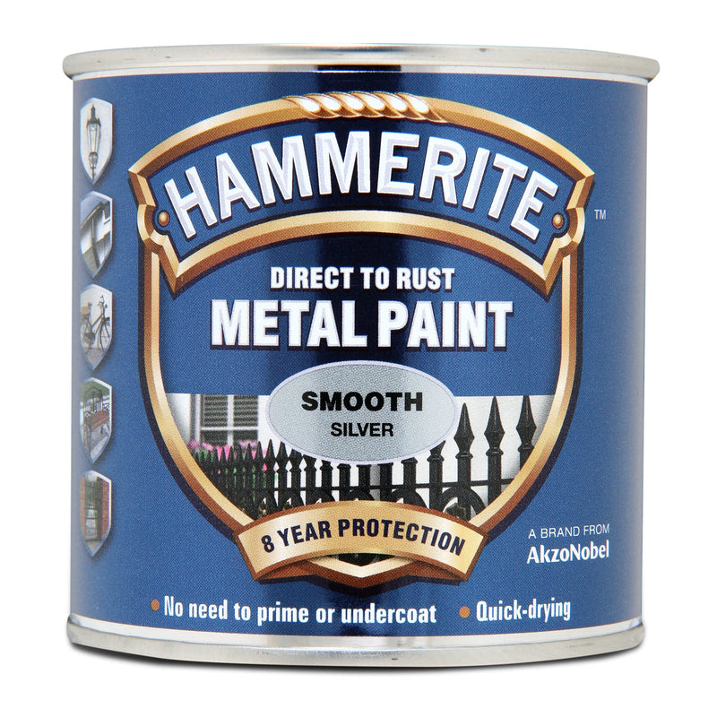 Hammerite 5084894 HAM6700043 250ml Metal Paint - Smooth Silver 8.5 Fl Oz (Pack of 1)