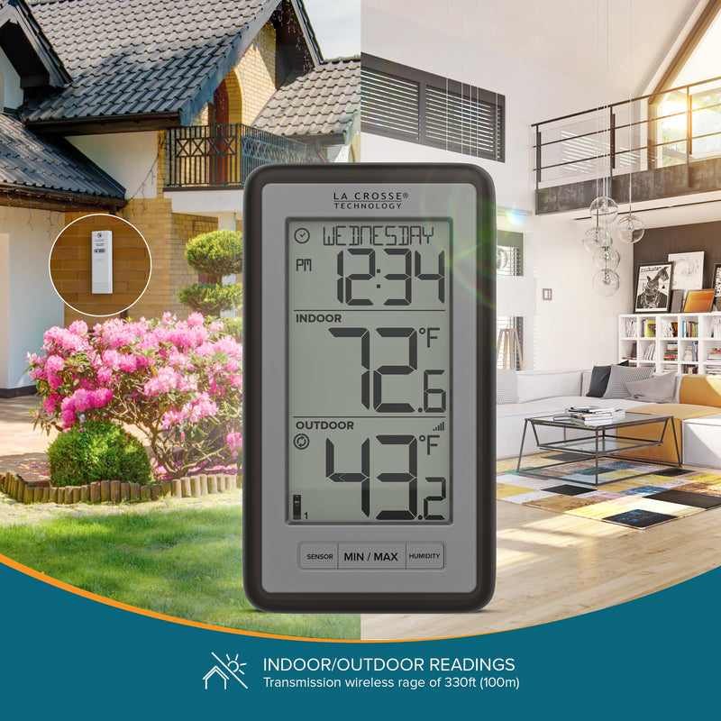 La Crosse Technology WS-9160UV3 Digital Indoor Outdoor Thermometer Wireless - Multi-Format Remote Temperature Sensor, Temperature Humidity Monitor with Manual Settings and 24-hr Display Titanium