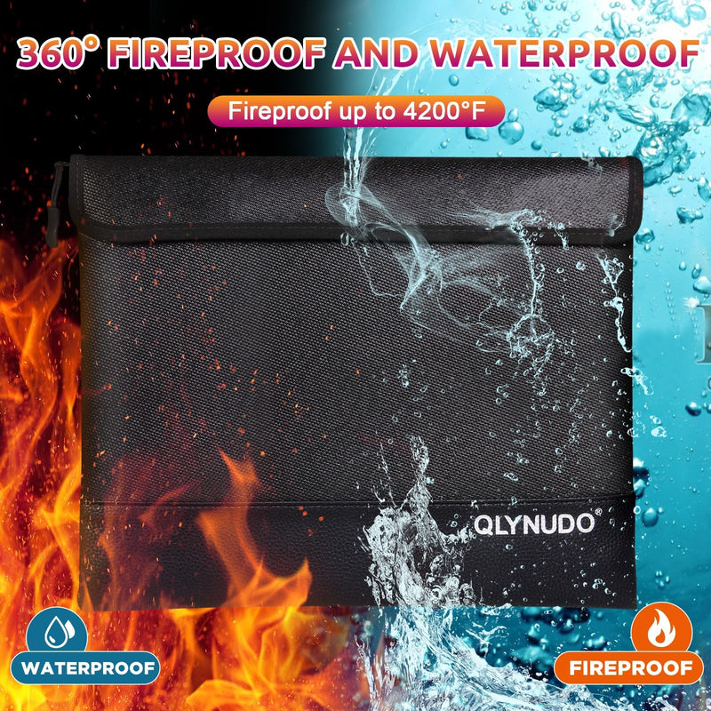 Fireproof Bag for Cash & Documents - A4 (11x13.3") Waterproof Fireproof Document Bag, 4200℉ Resistant, Reflective, Secure Protection for Valuables Large Black