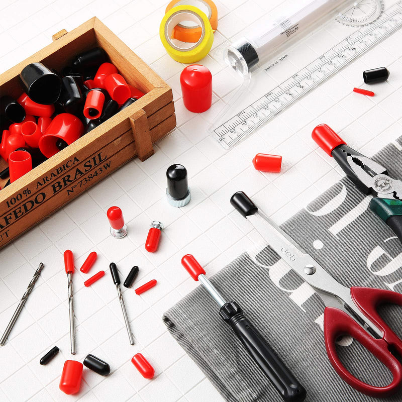 156 Pieces Rubber End Caps Flexible Rubber Caps for Bolts Screw Caps Thread Protectors Vinyl Caps Rubber Screw Covers in 9 Sizes from 2/25 to 4/5 Inch (Black, Red) Black, Red
