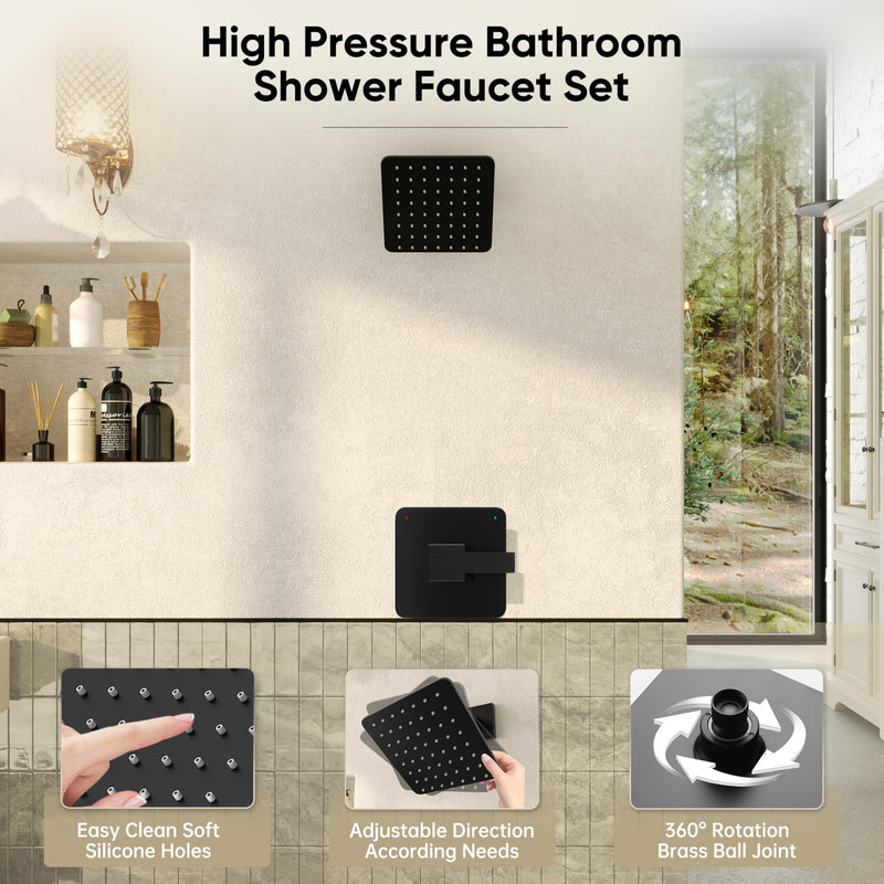 Replacement for Delta Faucet Shower Trim Kit 14 Series, Bathroom Shower Faucet Set with 6-Inch Matte Black Shower Head（Valve/Cartridge Not Included）