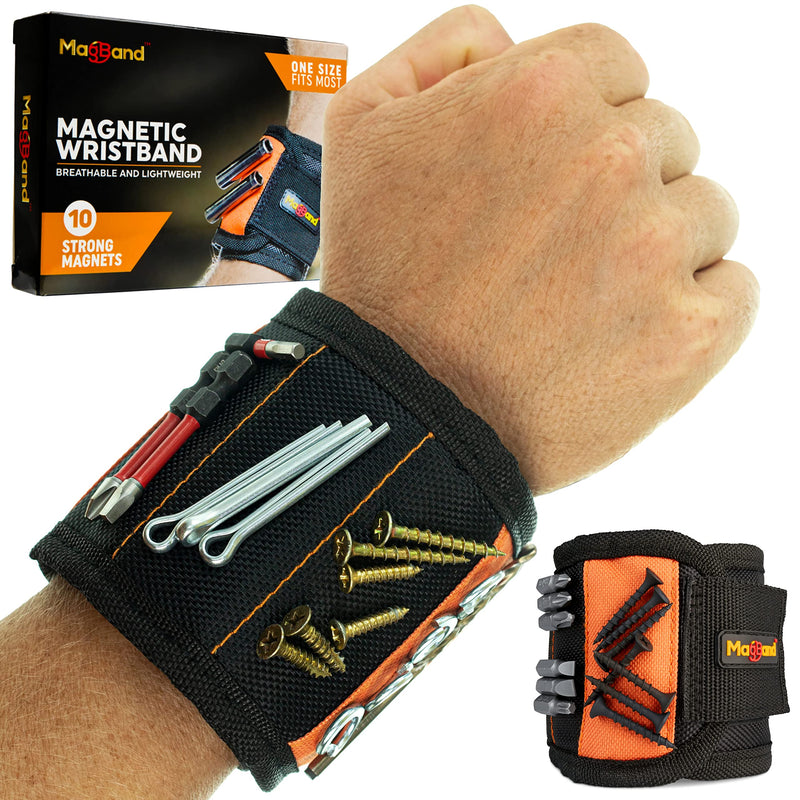 MagBand Magnetic Wristband for Holding Screws, Nails and Drilling Bits - 10 Strong Magnets - Men & Women's Tool Bracelet - Gift Ideas for Dad Husband Handyman or Handy Woman